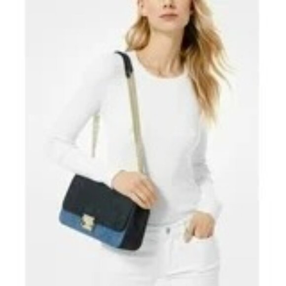 NWT Michael Kors Women's Sloan Denim Blue Chain Strap Shoulder Bag Sz Large 2170 - Picture 2 of 13